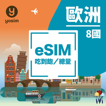 歐洲 8 國 eSIM 上網卡｜法國、英國、義大利、奧地利、丹麥、愛爾蘭、瑞典、以色列｜即開即用旅遊網卡
