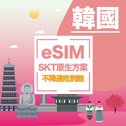 韓國電話卡 SKT eSIM 無限流量吃到飽不降速，含010當地號碼可撥打接聽電話